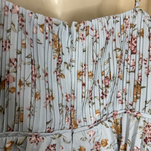 Lulus Cascading Crush Blue Floral Print Tiered Bustier Midi Dress Romantic Sz L - Picture 11 of 14